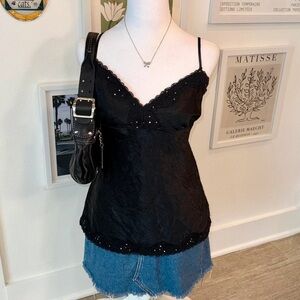 Elegant Black Lace Trim Cami Top